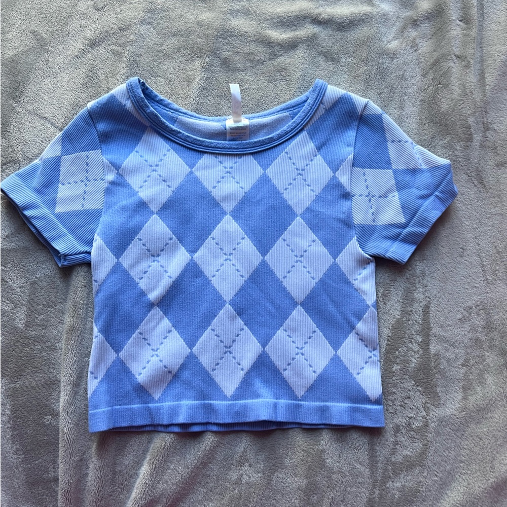 Blue checkered stretchy crop top